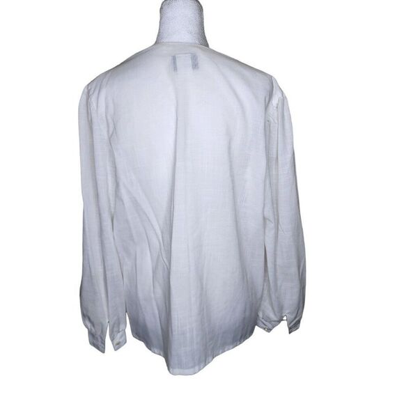 Vintage 80s Long Sleeve Button Up Blouse Womens Size 16 White Spread Collar - Picture 4 of 7